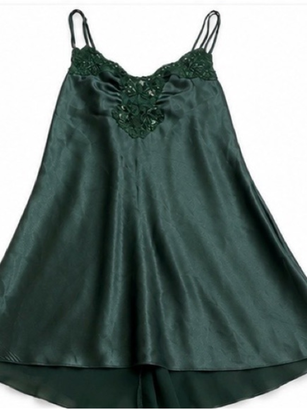 VNTG Victoria's Secret Gold Label Emerald Green Satin & Lace Slip Dress/Chemise